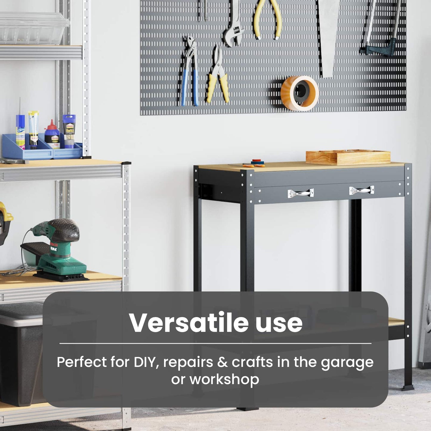 Workbench Black 80 x 40 x 91 cm Engineered Wood and Metal