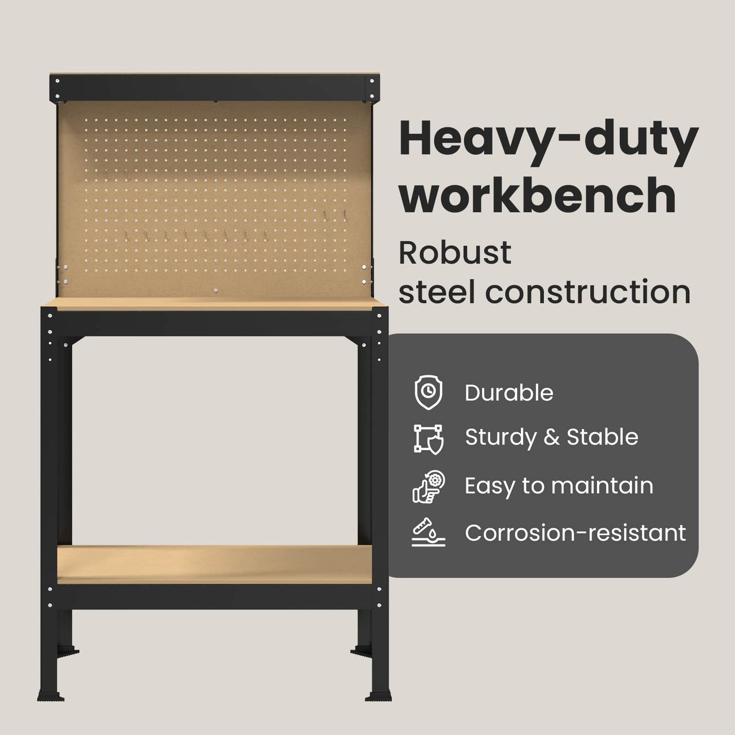 Workbench Black 81 x 41 x 145 cm Engineered Wood and Metal