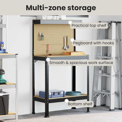 Workbench Black 81 x 41 x 145 cm Engineered Wood and Metal