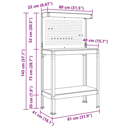 Workbench Black 81 x 41 x 145 cm Engineered Wood and Metal