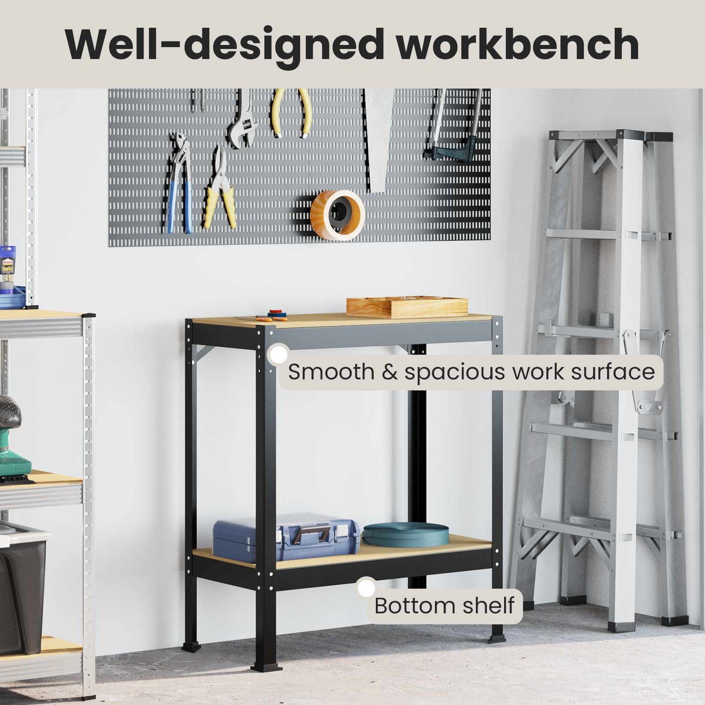 Workbench Black 81 x 41 x 91 cm Engineered Wood and Metal