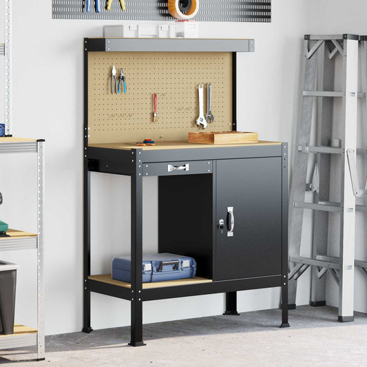 Workbench Black 90 x 49 x 141 cm Engineered Wood and Metal