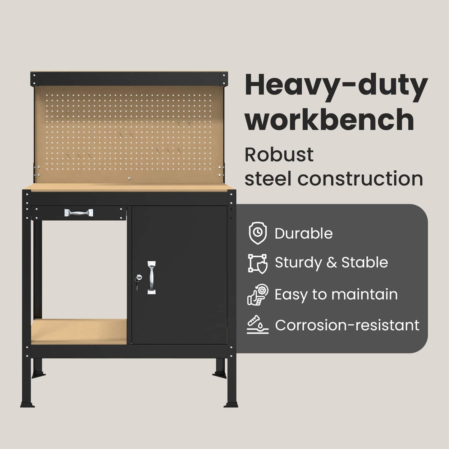 Workbench Black 90 x 49 x 141 cm Engineered Wood and Metal