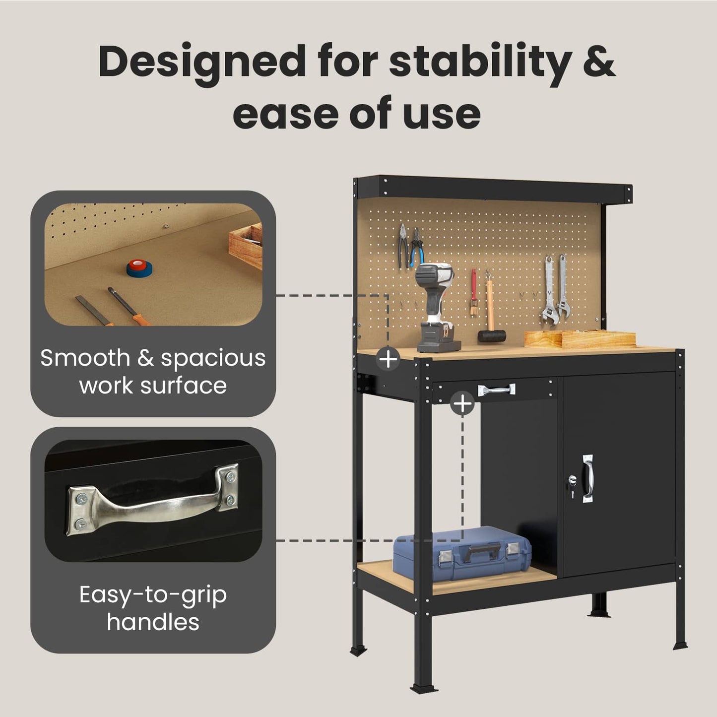 Workbench Black 90 x 49 x 141 cm Engineered Wood and Metal