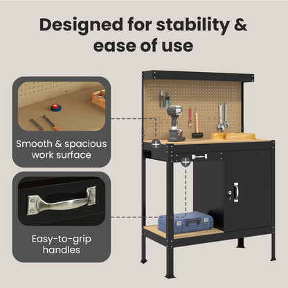 Workbench Black 90 x 49 x 141 cm Engineered Wood and Metal