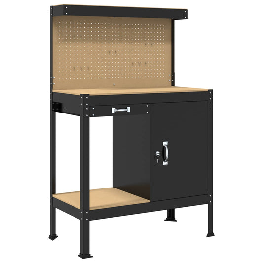 Workbench Black 90 x 49 x 141 cm Engineered Wood and Metal