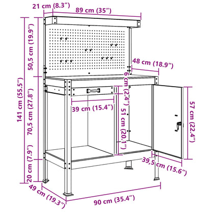 Workbench Black 90 x 49 x 141 cm Engineered Wood and Metal