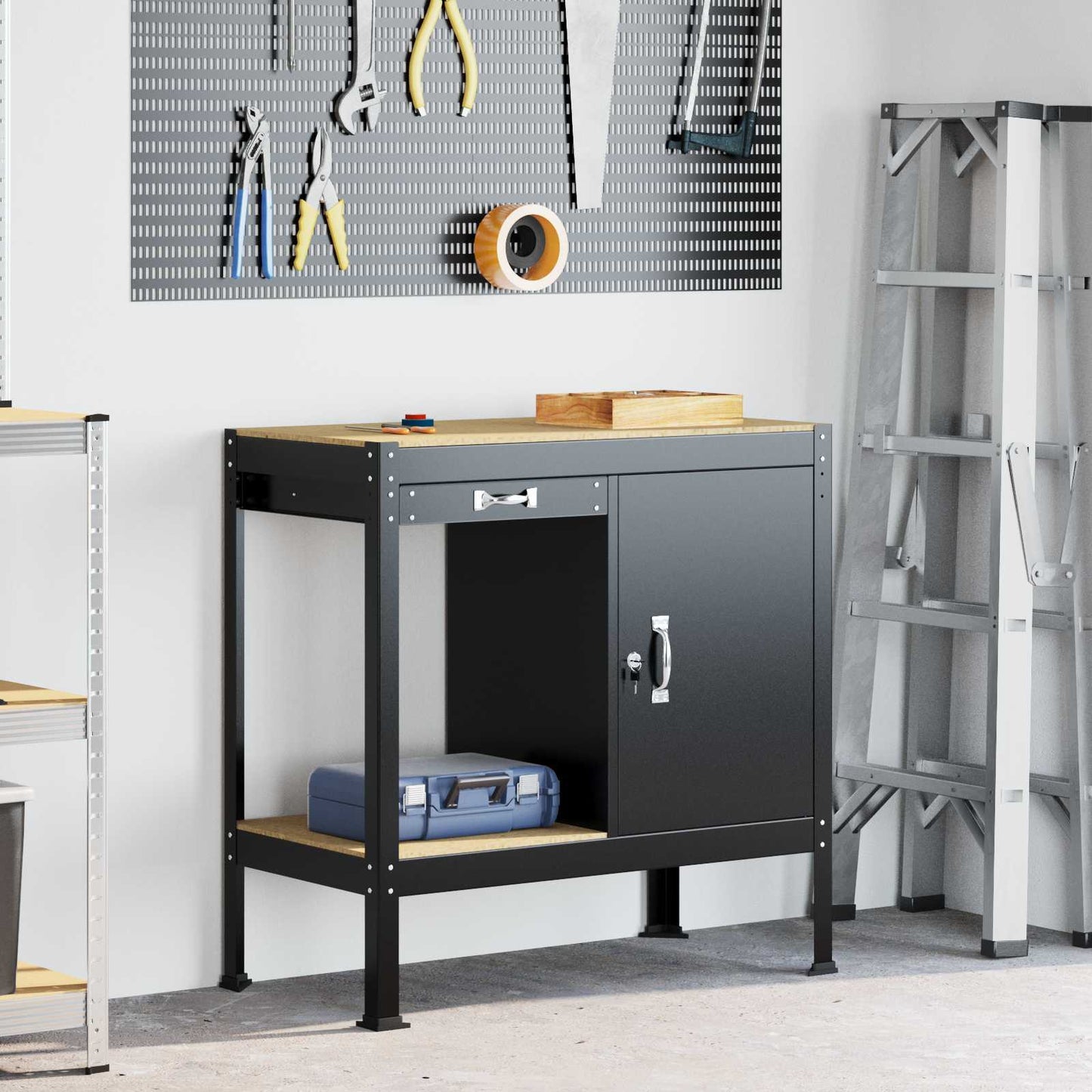 Workbench Black 90 x 49 x 91 cm Engineered Wood and Metal