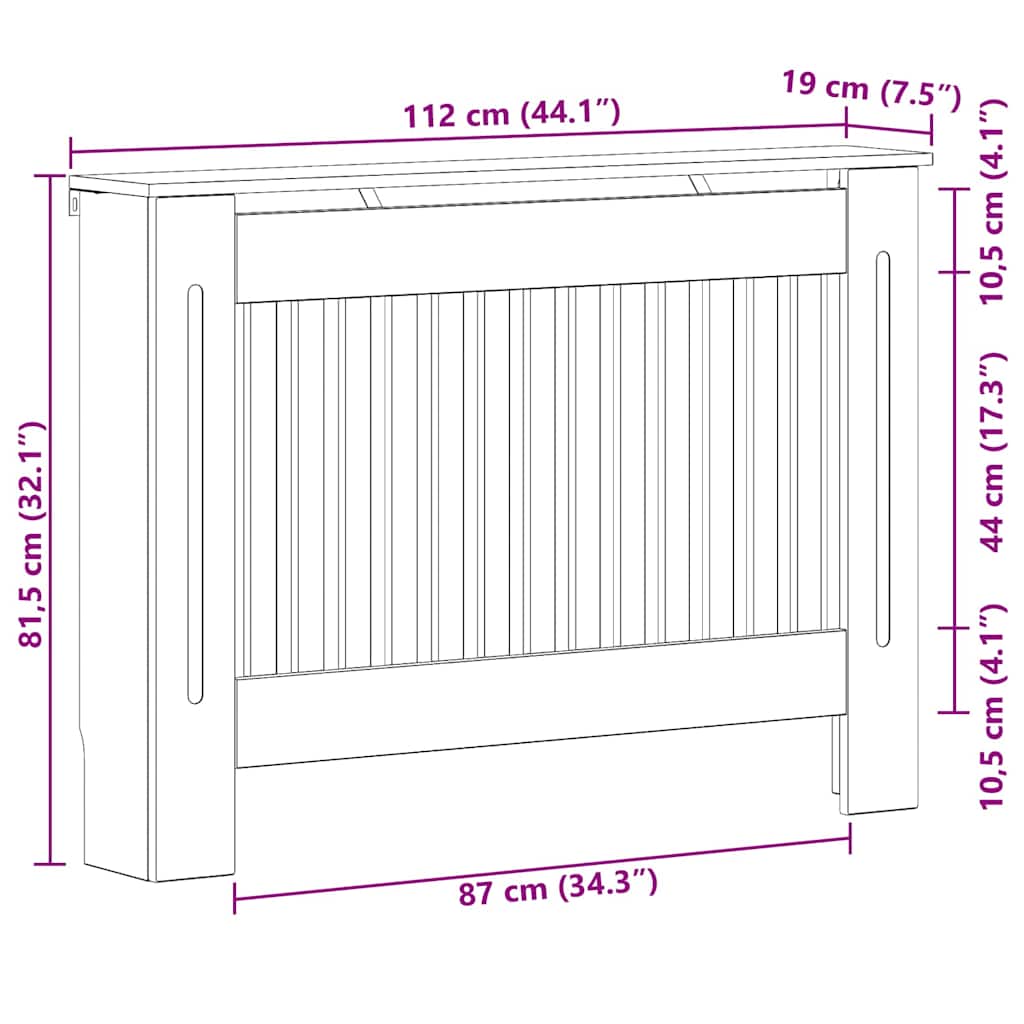 Radiator Cover Grey Sonoma 112 x 19 x 81.5 cm Engineered Wood