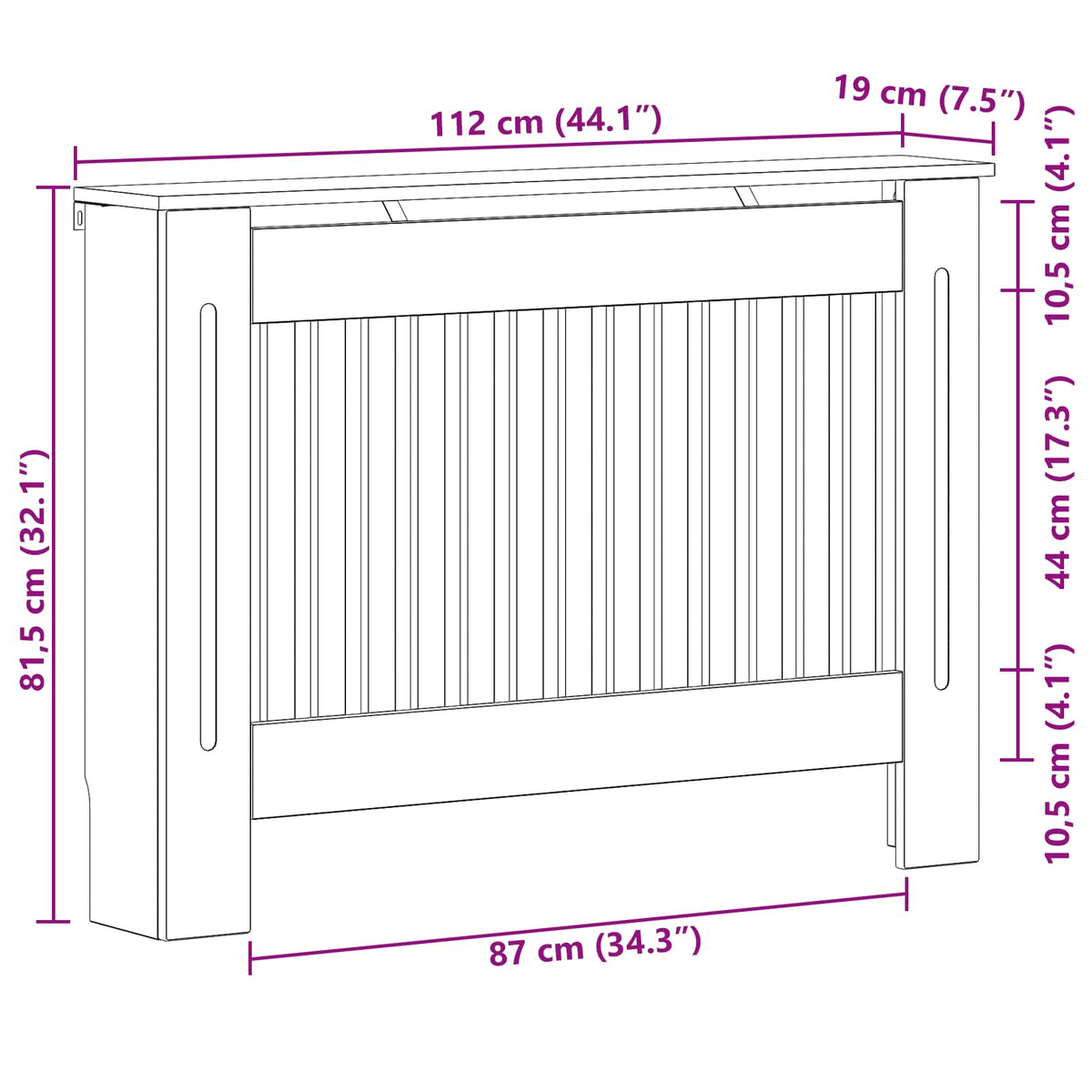 Radiator Cover High Gloss White 112 x 19 x 81.5 cm