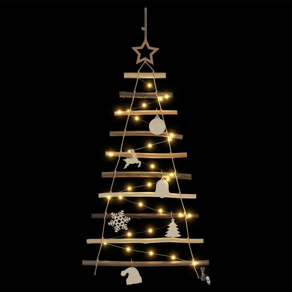 Christmas Tree with 30 LEDs Natural 90 cm Solid Ash Wood