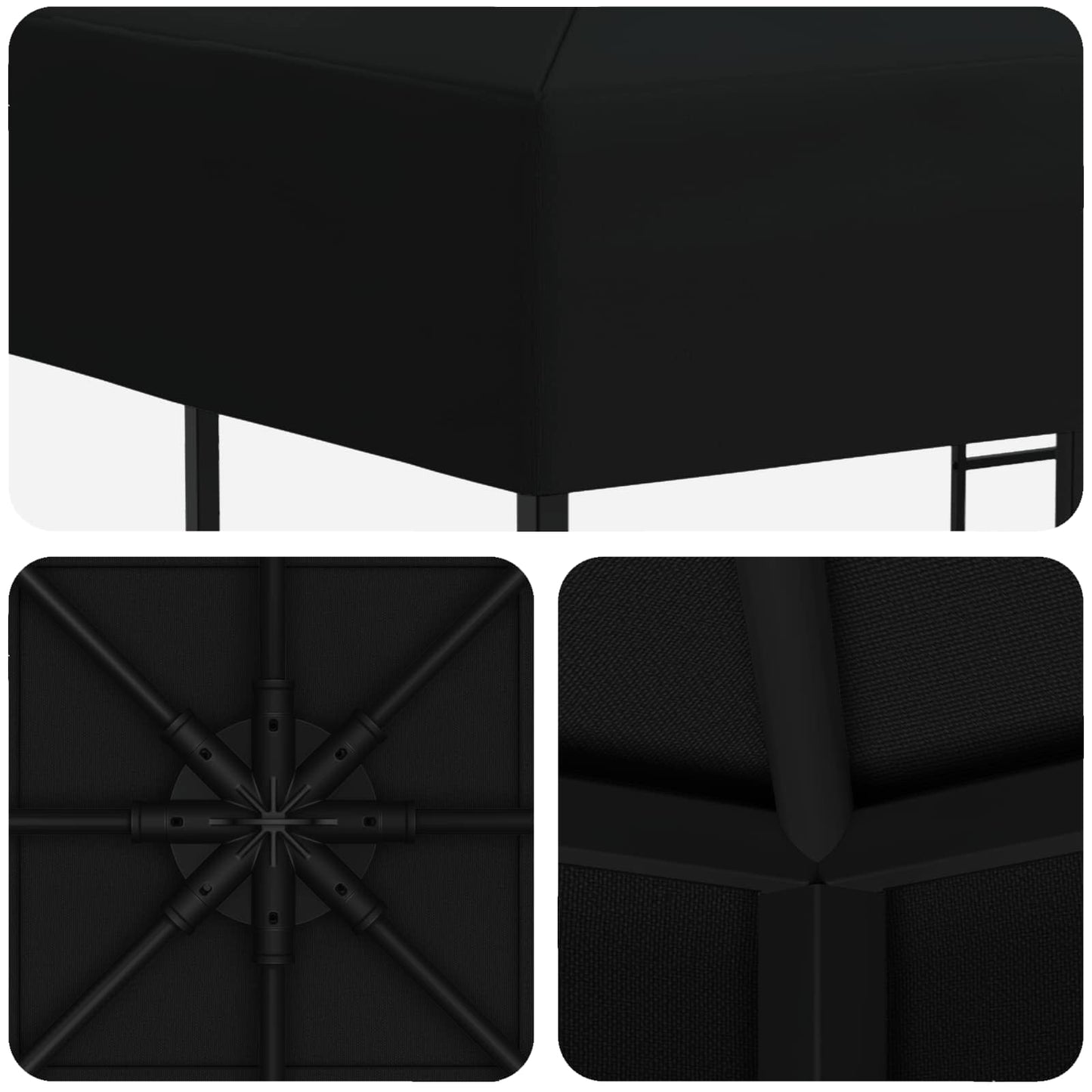 Gazebo 3 x 3 m Black Polyester and Steel 190 gsm