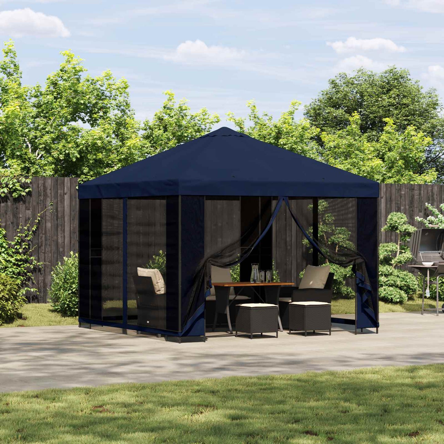 Garden Gazebo with Sidewalls 3 x 3 m Blue Polyester and Steel