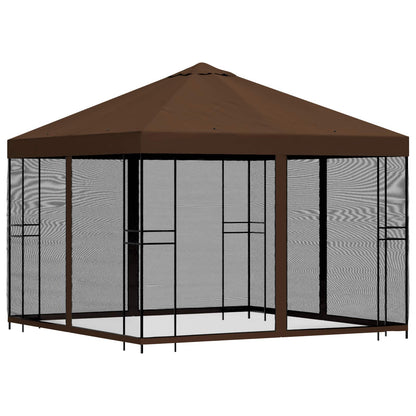 Garden Gazebo with Sidewalls 3 x 3 m Brown Polyester and Steel