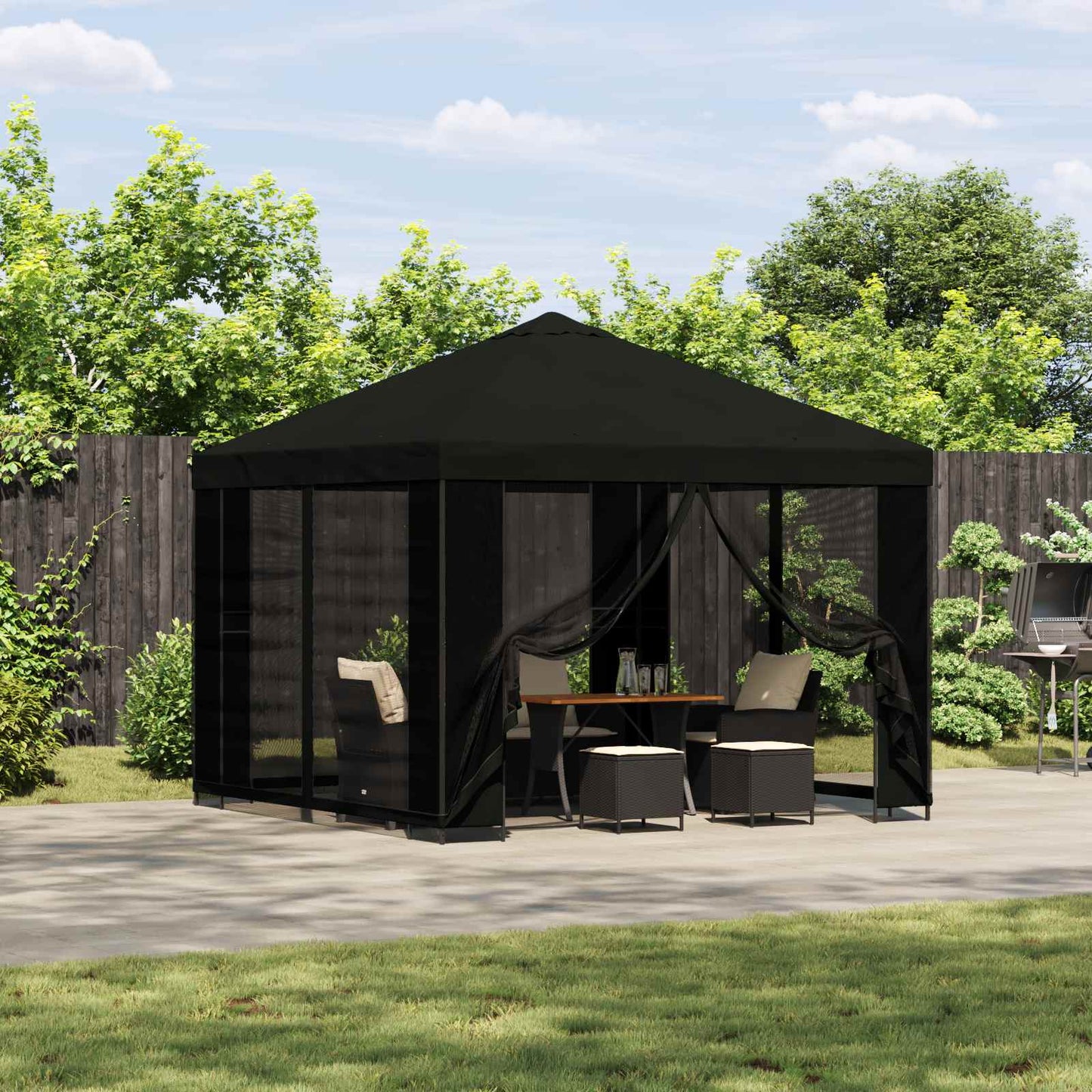 Garden Gazebo with Sidewalls 3 x 3 m Black Polyester and Steel