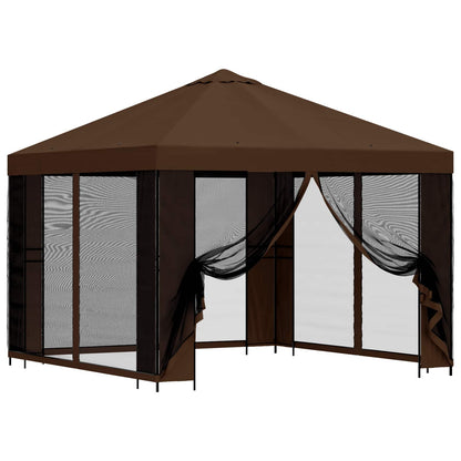 Garden Gazebo with Sidewalls 3 x 3 m Brown Polyester and Steel