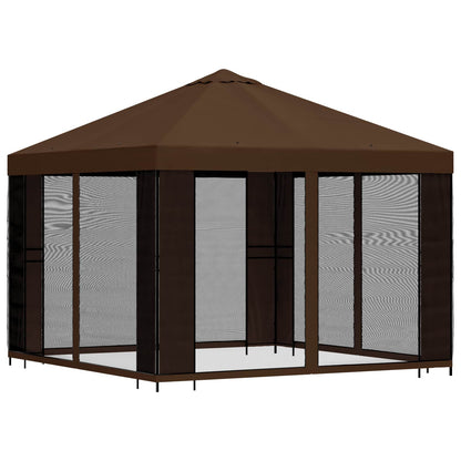 Garden Gazebo with Sidewalls 3 x 3 m Brown Polyester and Steel