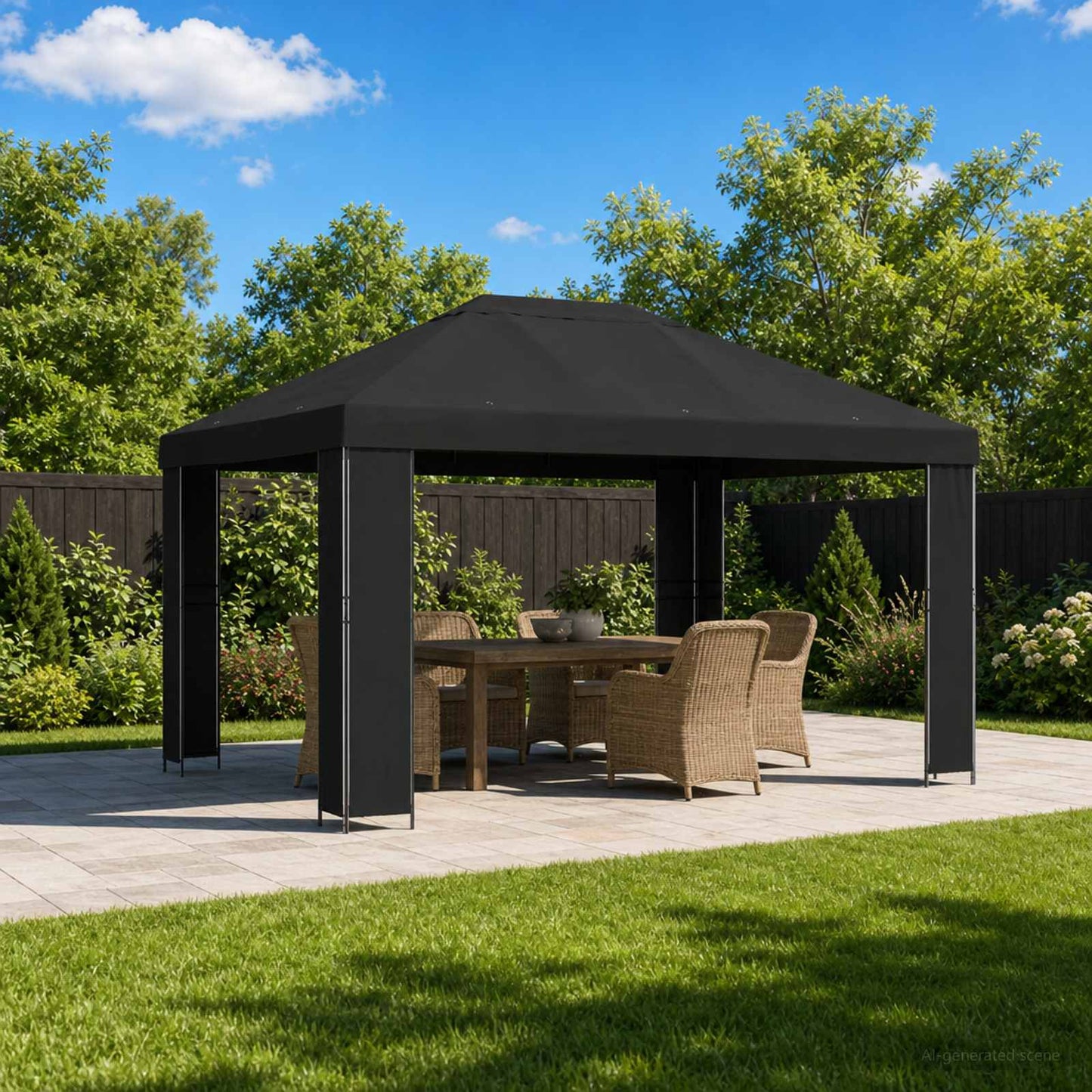 Gazebo 4 x 3 m Black Polyester and Steel 190 gsm