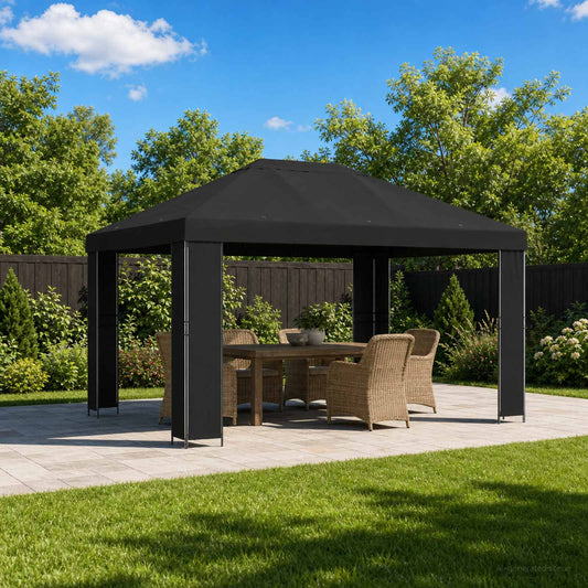 Gazebo 4 x 3 m Black Polyester and Steel 190 gsm