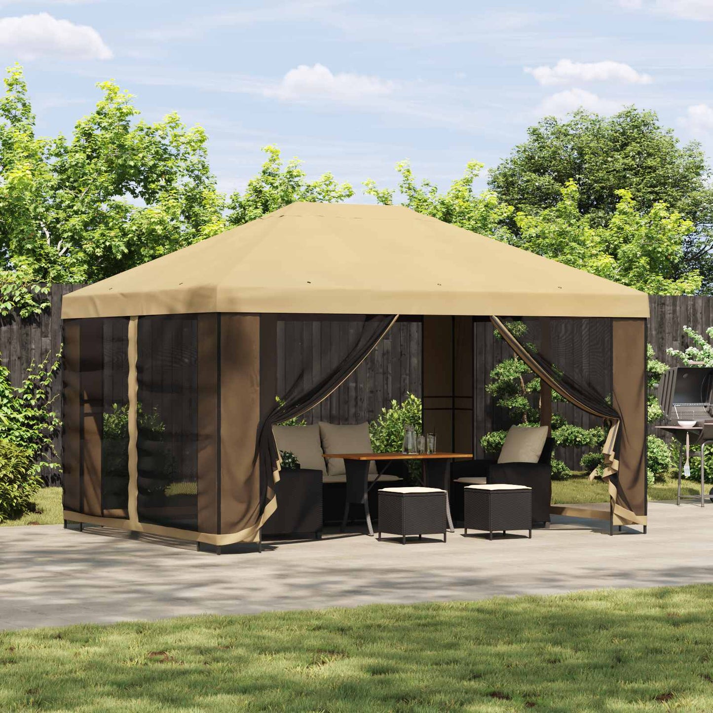 Garden Gazebo with Sidewalls 4 x 3 m Cream Polyester and Steel