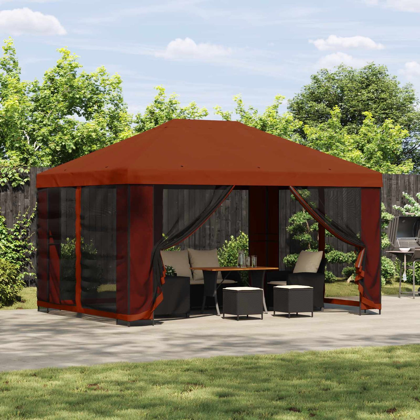 Gazebo with Sidewalls 4 x 3 m Terracotta Polyester and Steel