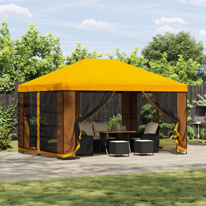 Garden Gazebo with Sidewalls 4 x 3 m Yellow Polyester and Steel