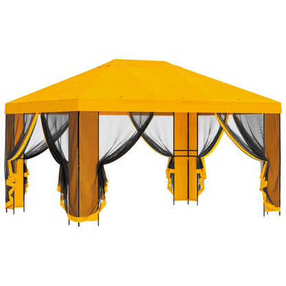 Garden Gazebo with Sidewalls 4 x 3 m Yellow Polyester and Steel