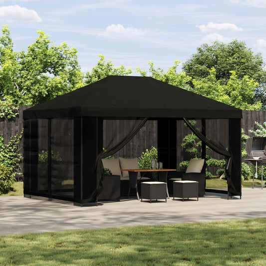 Gazebo with Sidewalls 4 x 3 m Black Polyester and Steel 190 gsm
