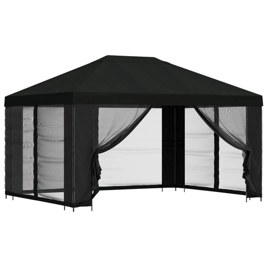 Gazebo with Sidewalls 4 x 3 m Black Polyester and Steel 190 gsm