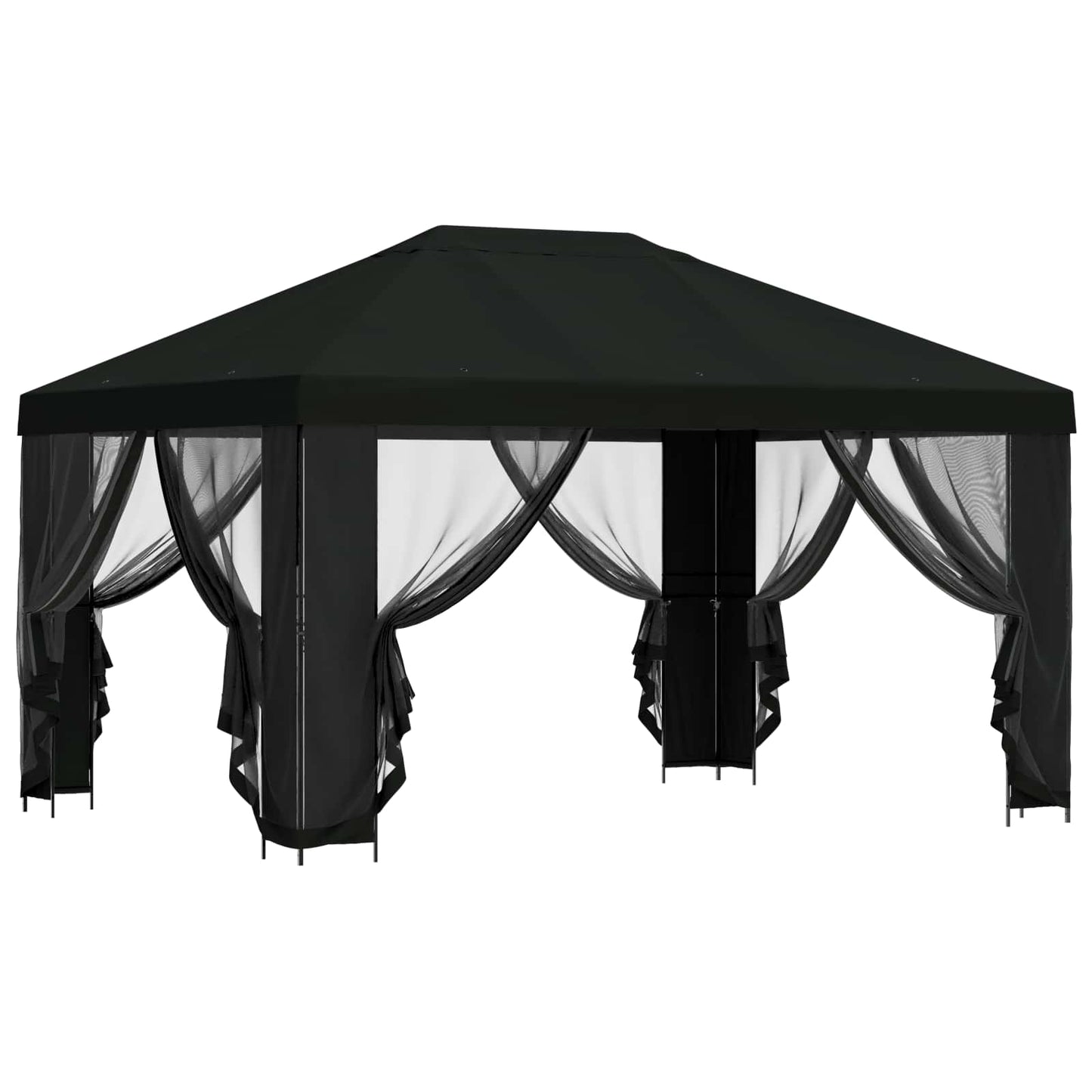 Gazebo with Sidewalls 4 x 3 m Black Polyester and Steel 190 gsm