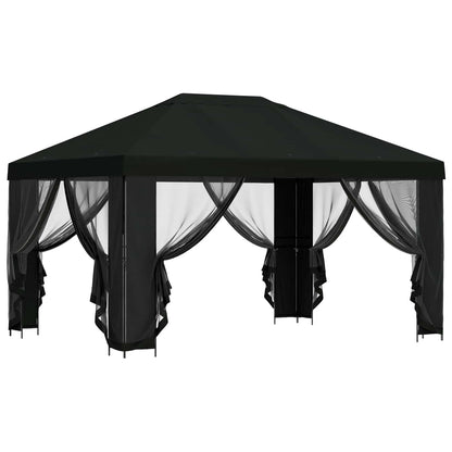 Gazebo with Sidewalls 4 x 3 m Black Polyester and Steel 190 gsm