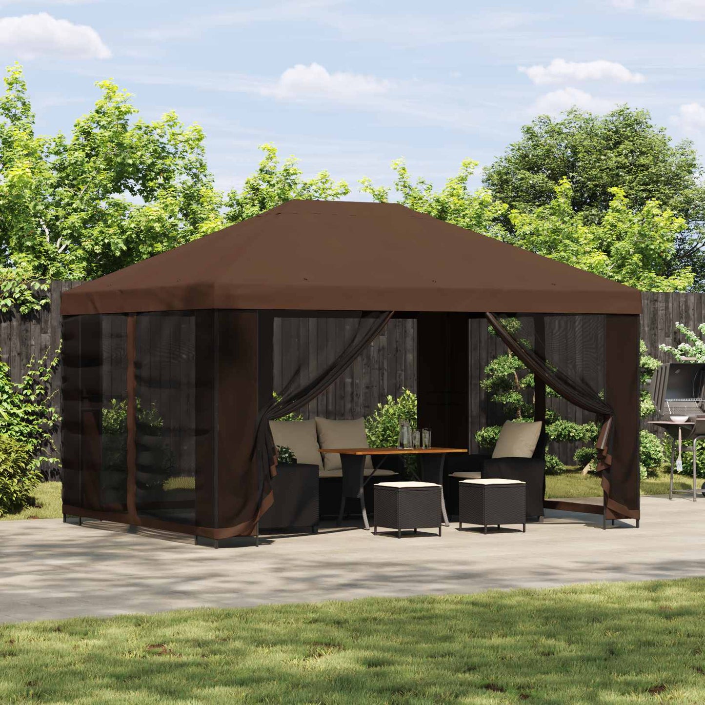Garden Gazebo with Sidewalls 4 x 3 m Brown Polyester and Steel