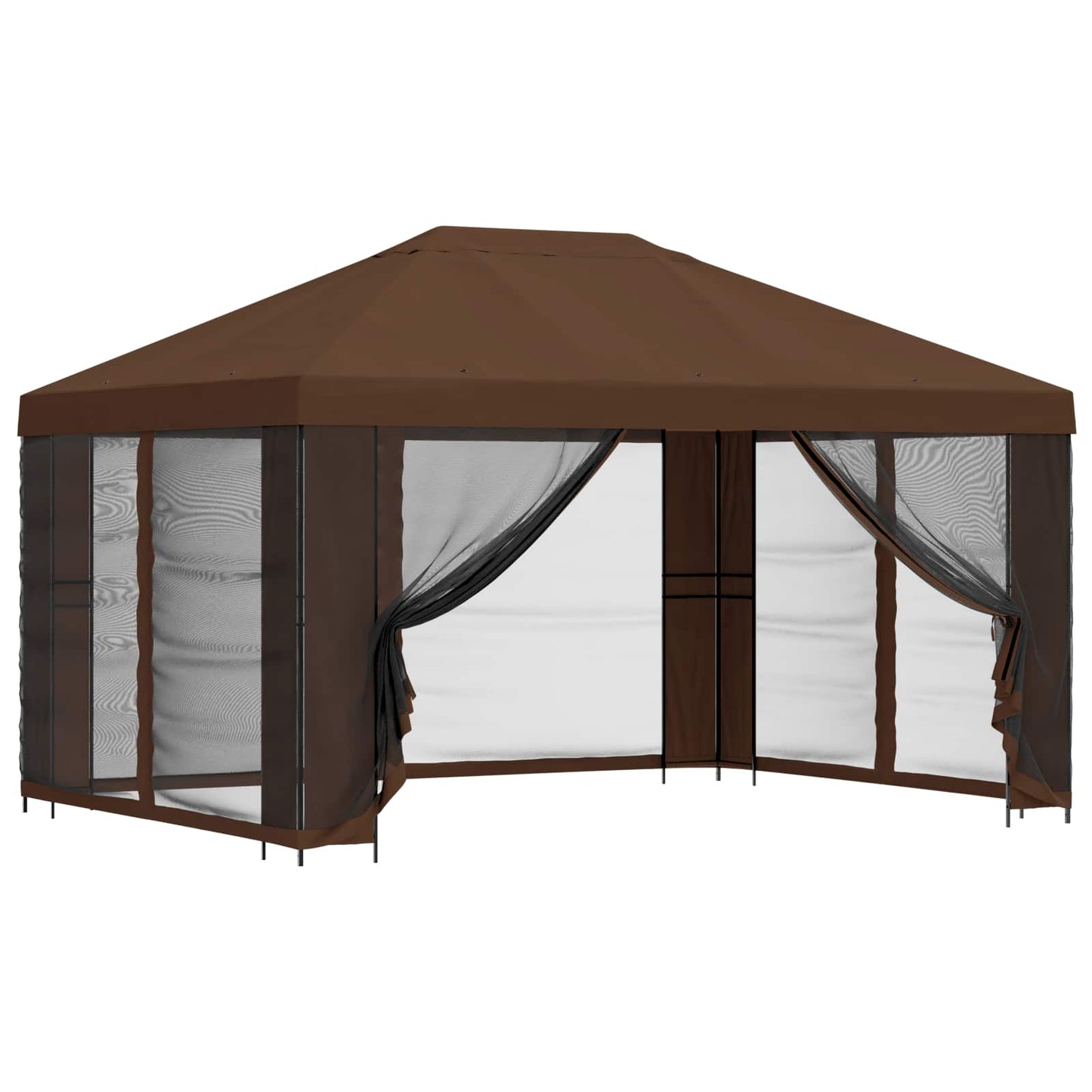 Garden Gazebo with Sidewalls 4 x 3 m Brown Polyester and Steel