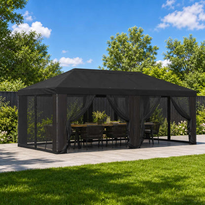 Gazebo Cover with Sidewalls 6 x 3 m Black Polyester 190