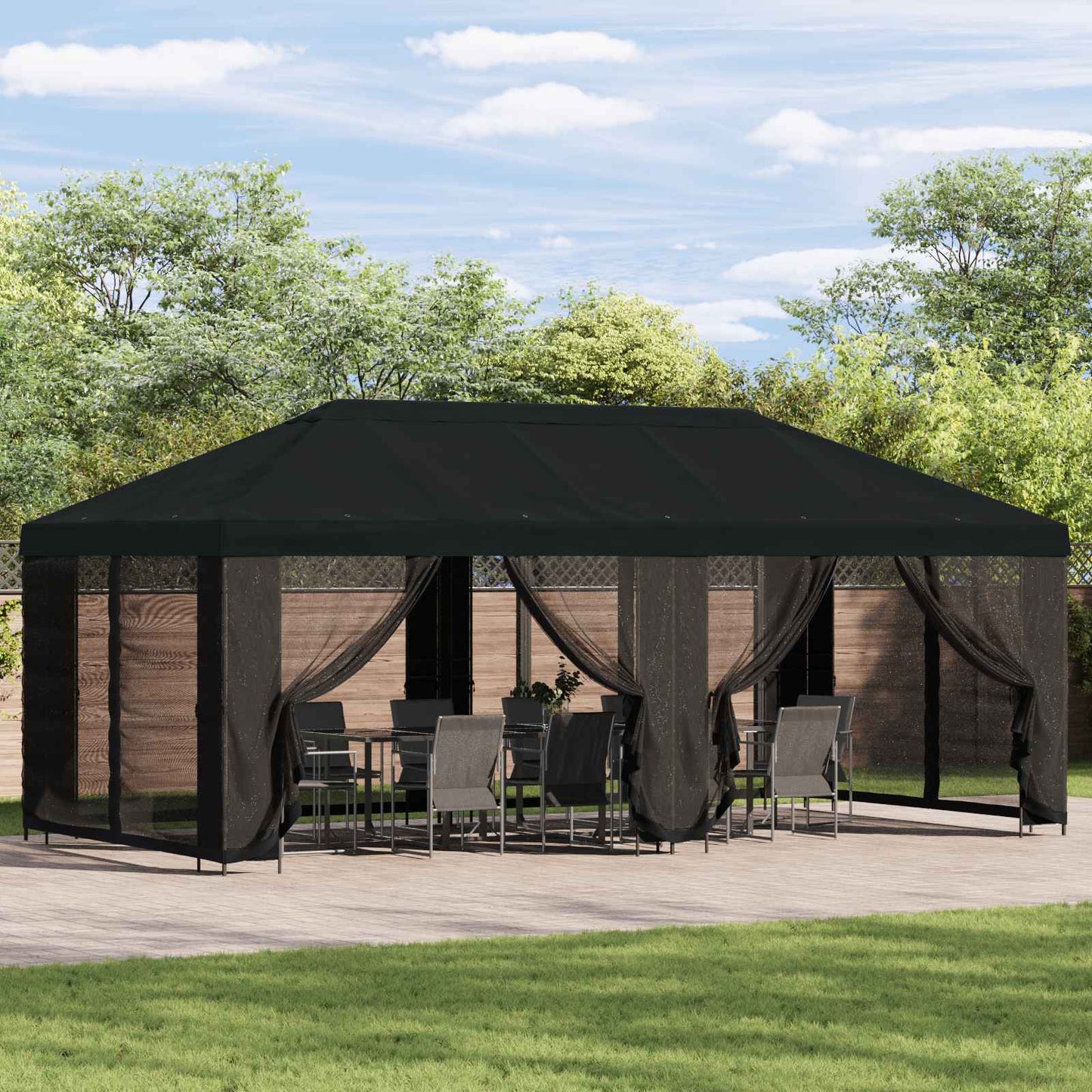 Gazebo Cover with Sidewalls Black 600.5 x 300.5 cm Polyester