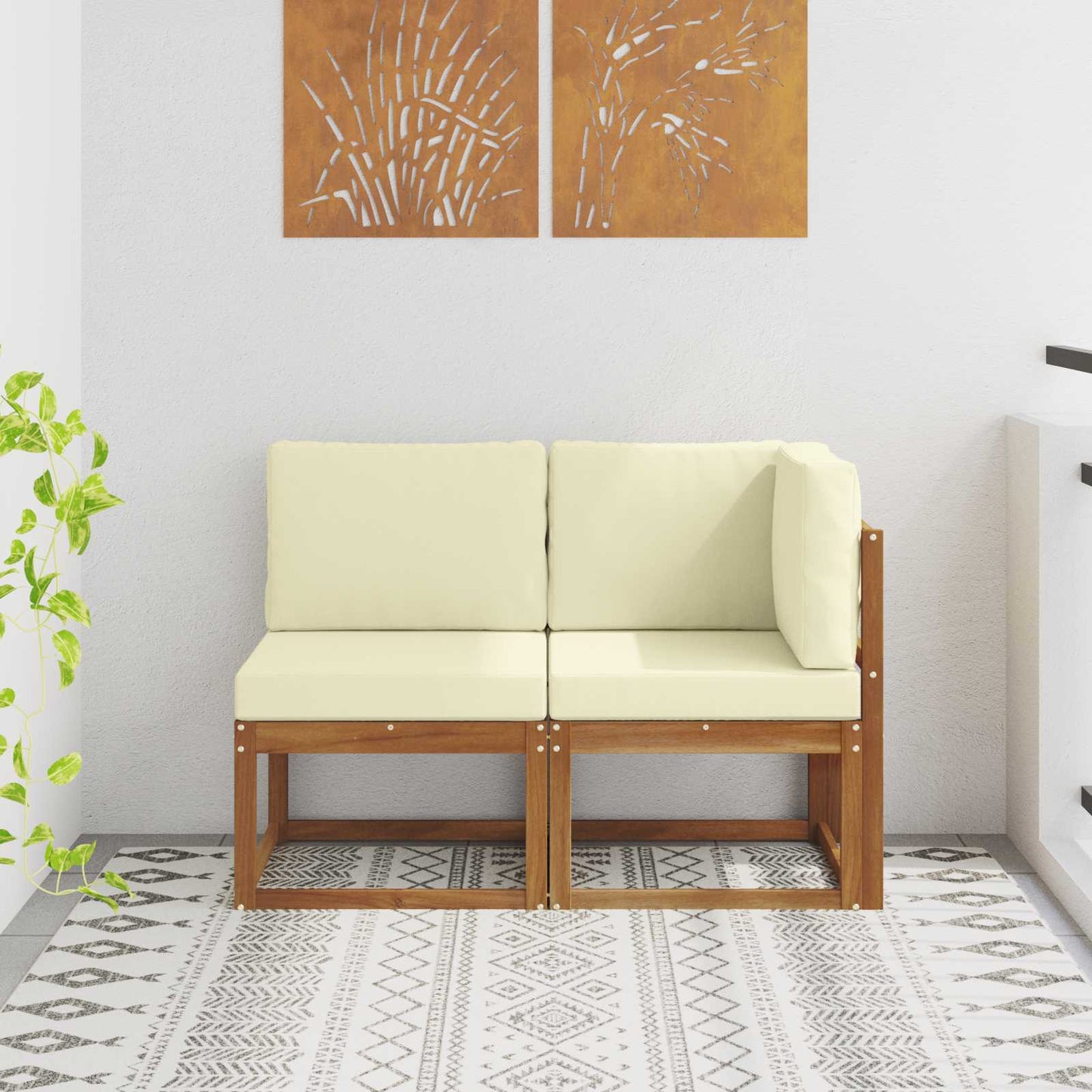 Outdoor Middle and Corner Sofa 2 Piece Natural and Cream