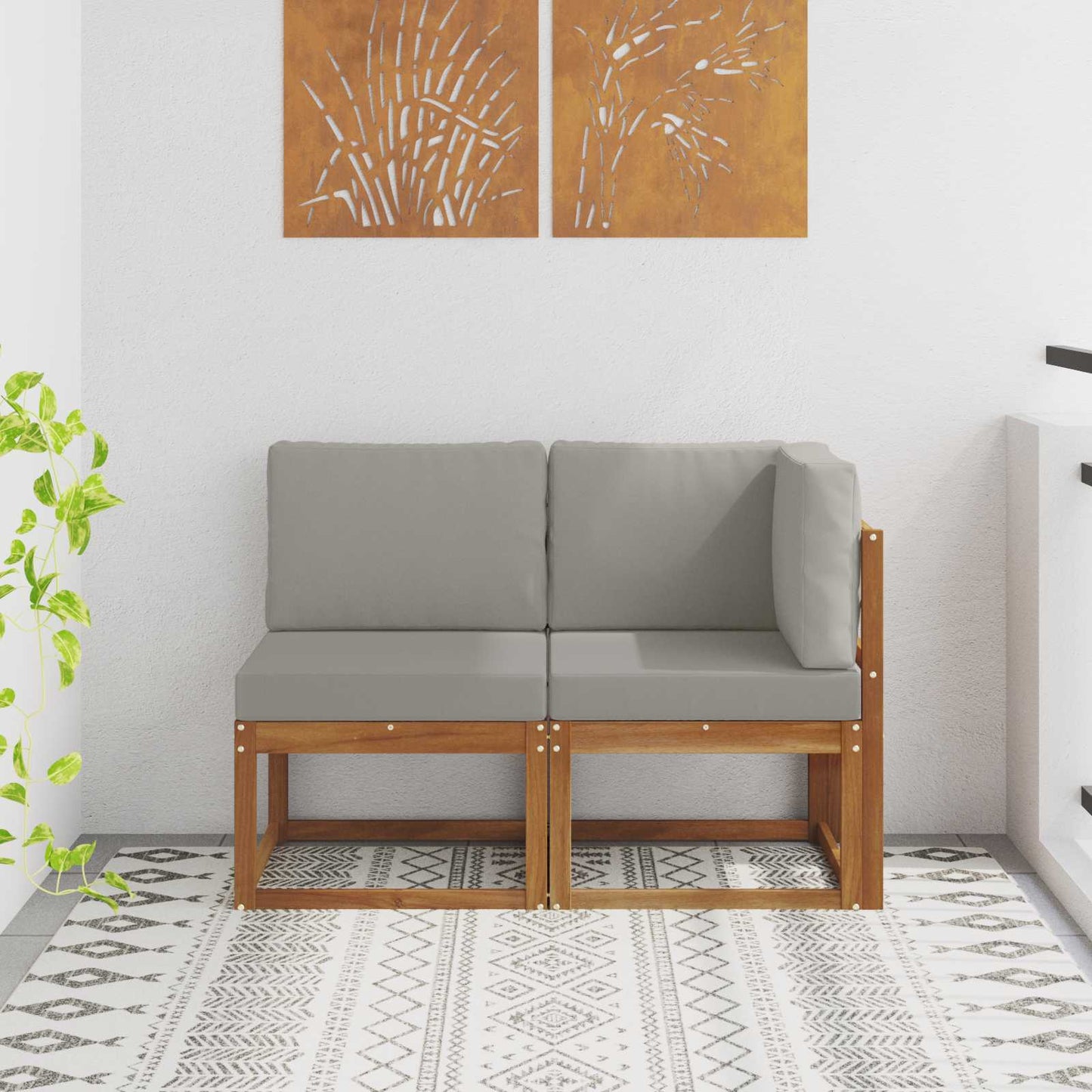 Outdoor Middle and Corner Sofa 2 Piece Natural and Light Grey