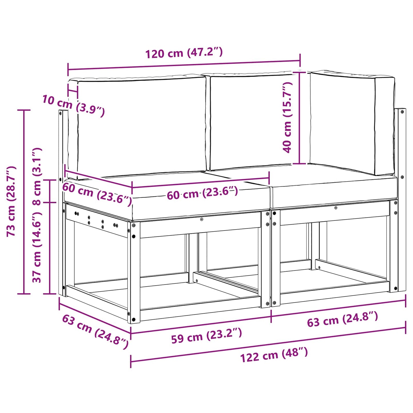 Outdoor Middle and Corner Sofa 2 Piece Natural and Anthracite
