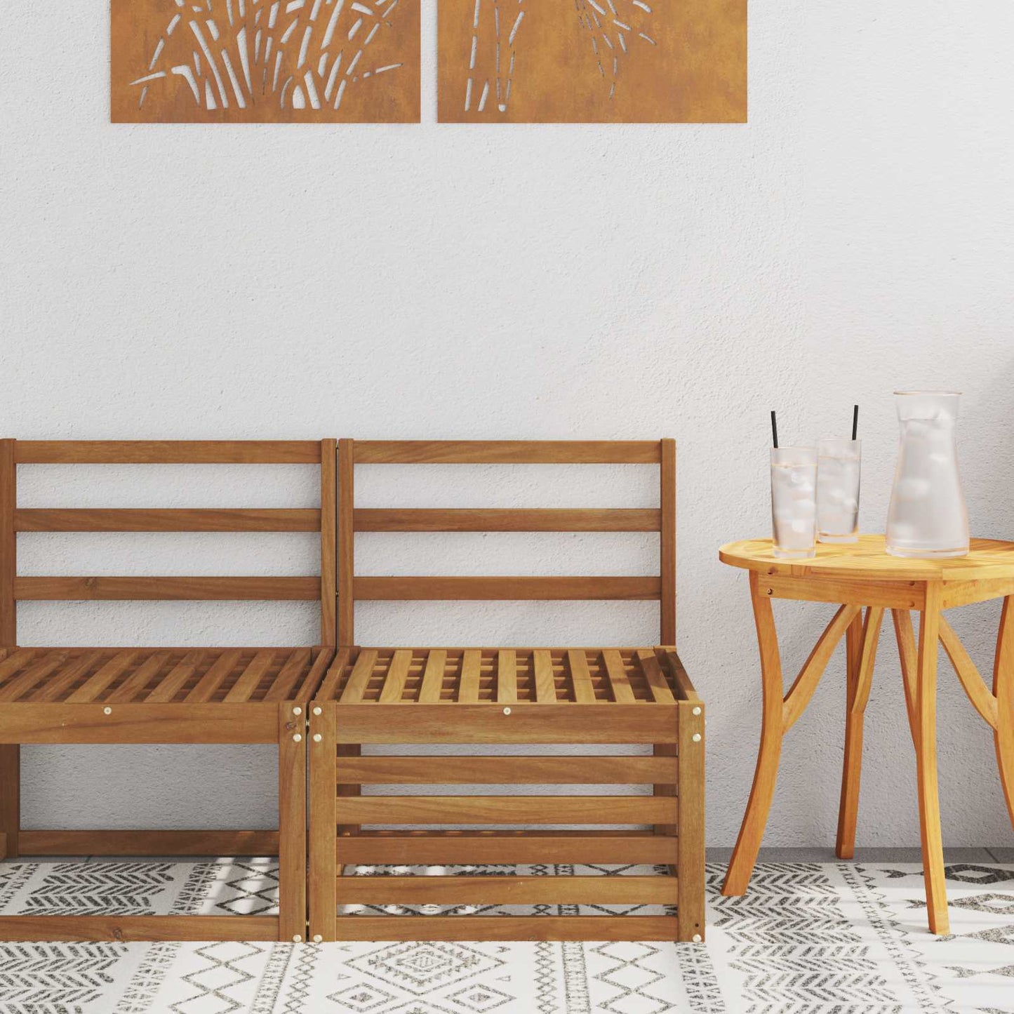Outdoor Middle Sofa Solid Acacia Wood Natural 59 x 63 x 73 cm