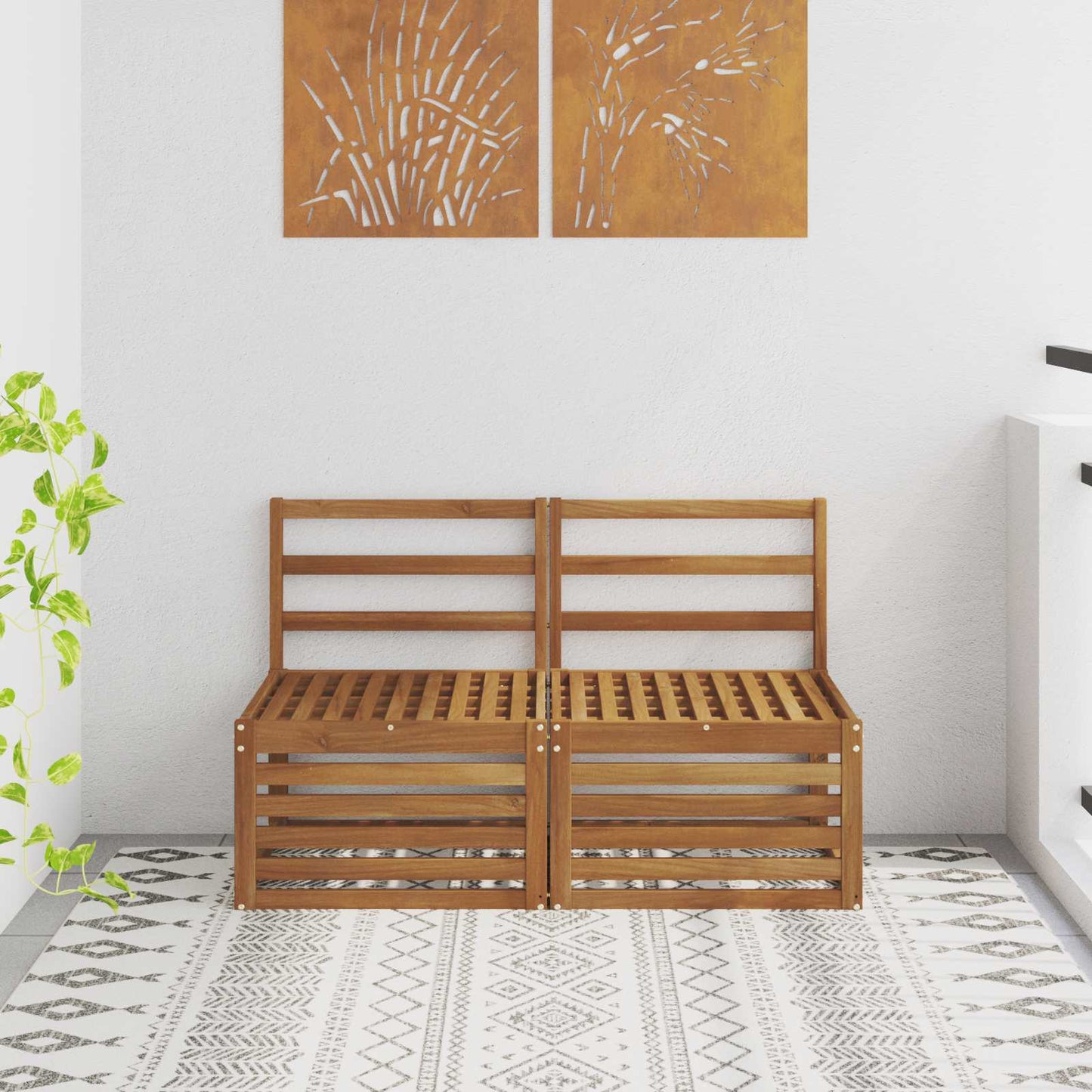 2 Piece Outdoor Middle Sofa Solid Acacia Wood Natural