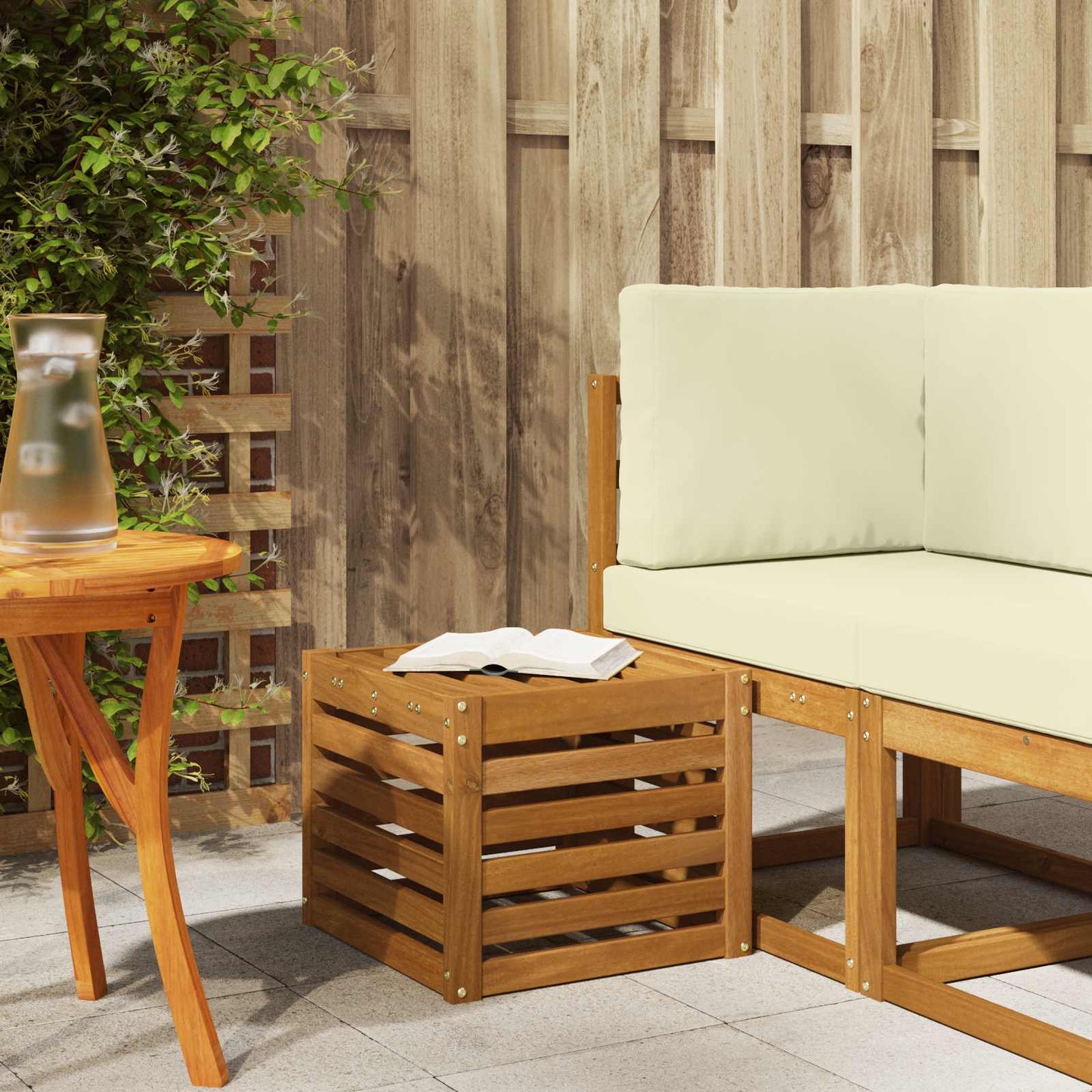 Outdoor Stool Bench Natural 43 x 43 x 37 cm Solid Acacia Wood