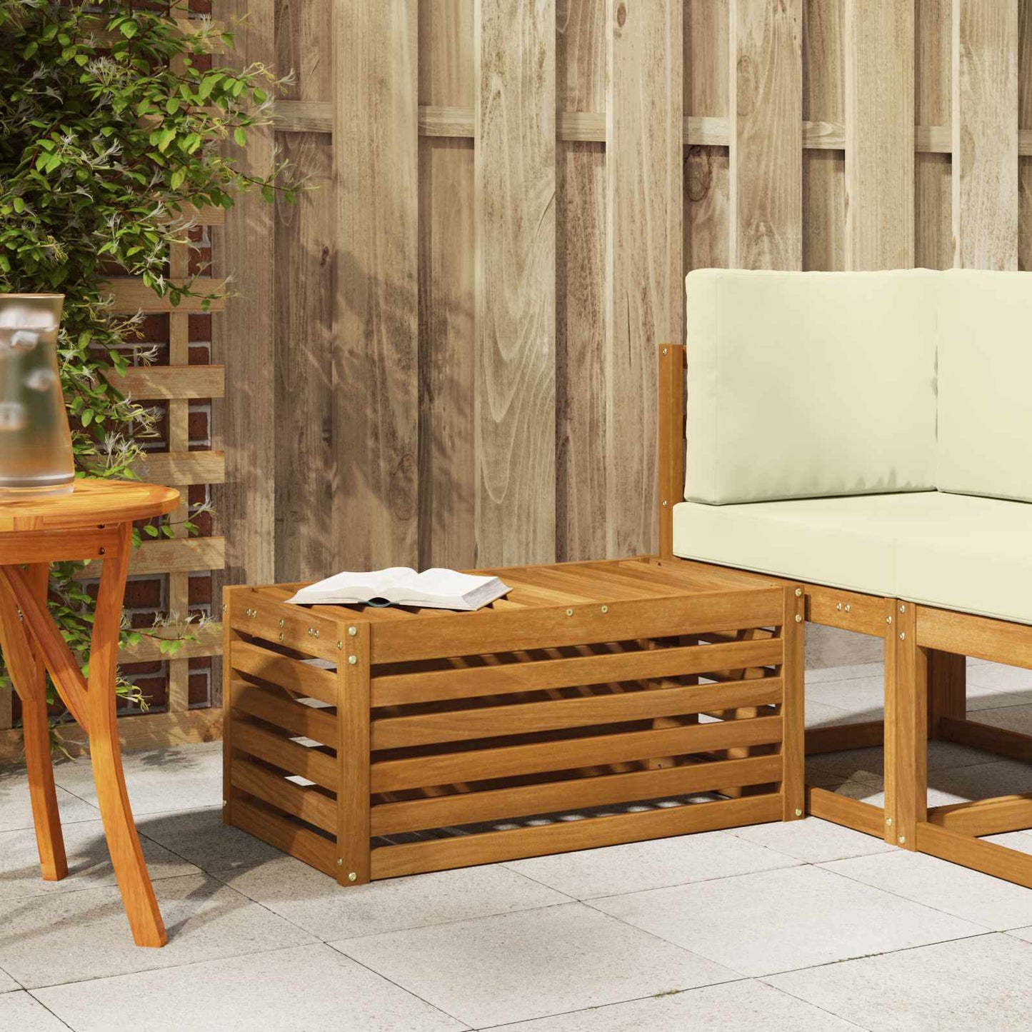 Outdoor Stool Bench Solid Acacia Wood Natural 79 x 43 x 37 cm