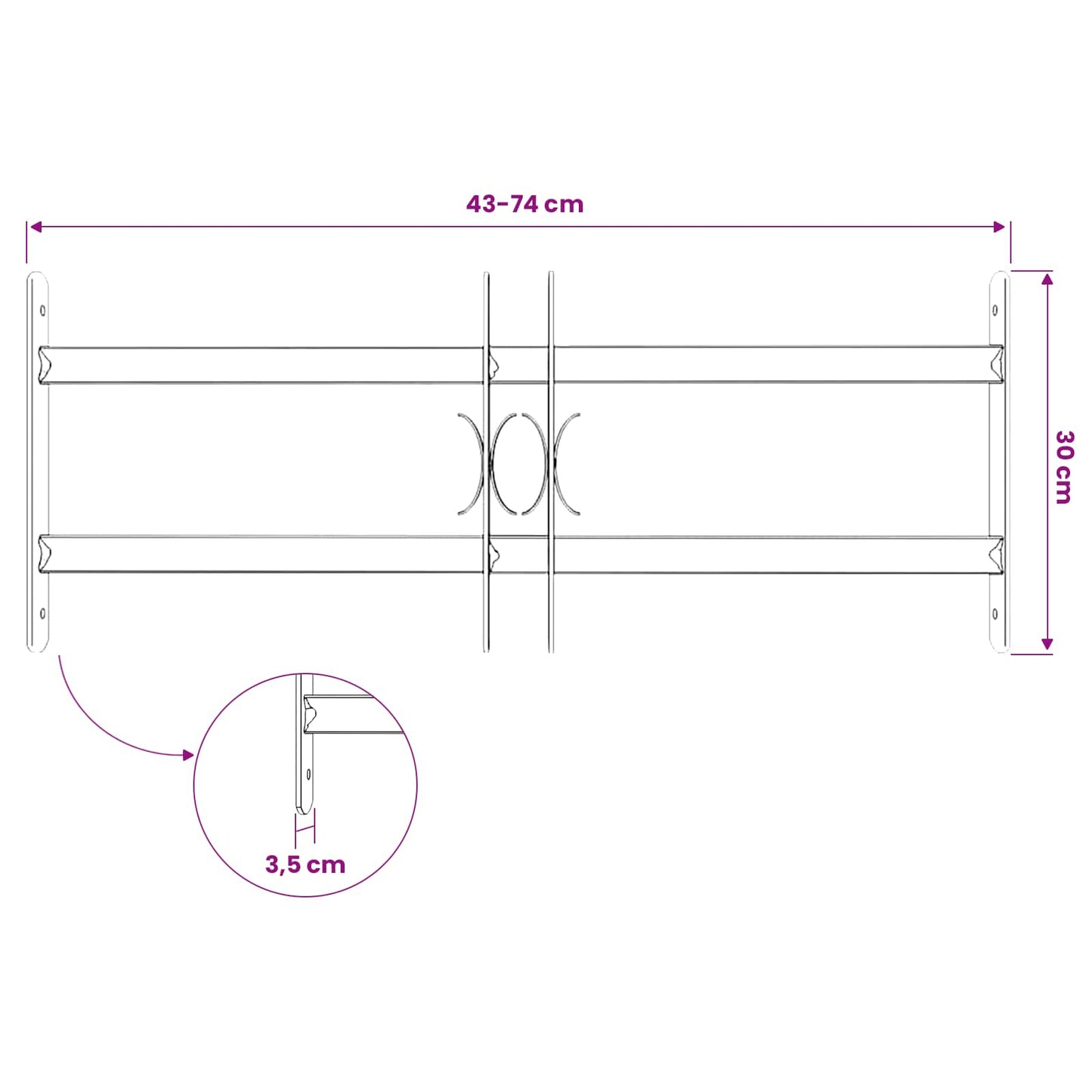Window Security Grille 76 x 30 cm Galvanized Steel