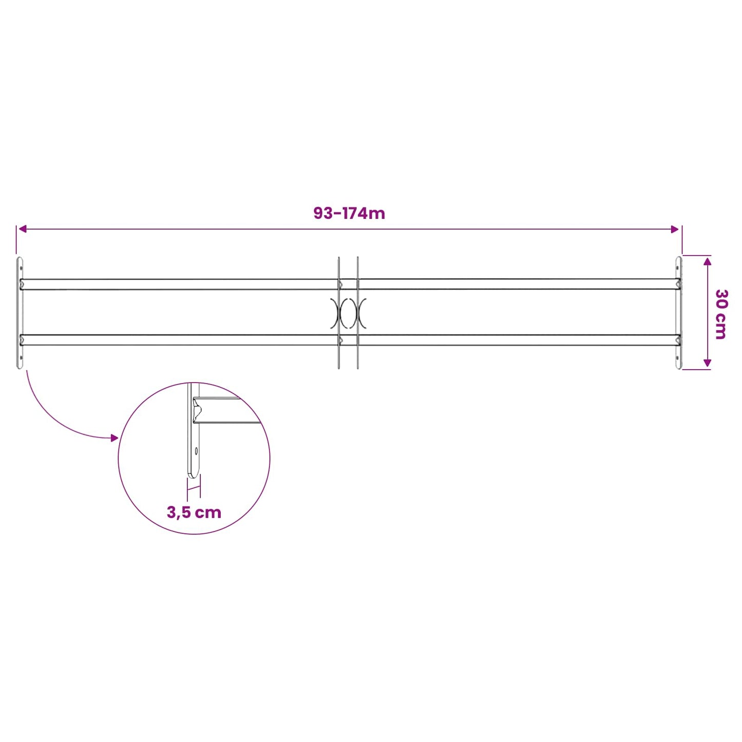 Window Grille 176 x 30 cm Powder-Coated Steel Black