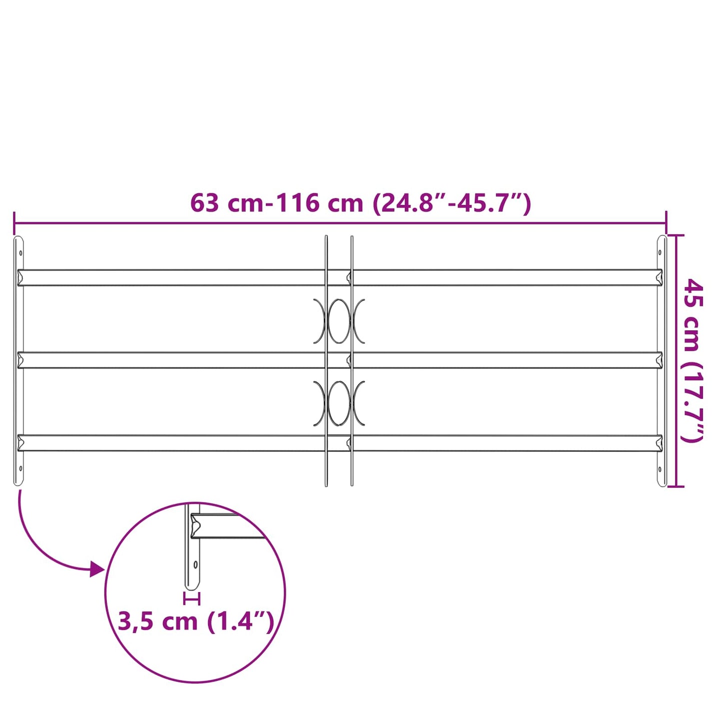 Window Grille 116 x 45 cm Powder-Coated Steel Black