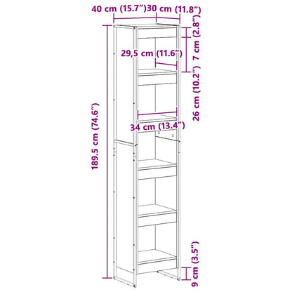 Book Cabinet 40 x 30 x 189.5 cm Engineered Wood Grey Sonoma