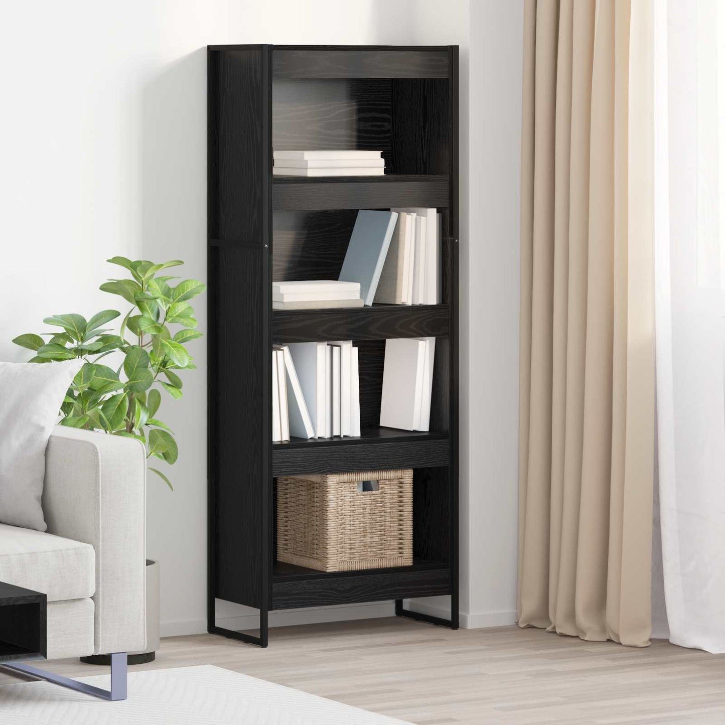 Book Cabinet 60 x 30 x 155 cm Engineered Wood Black Oak