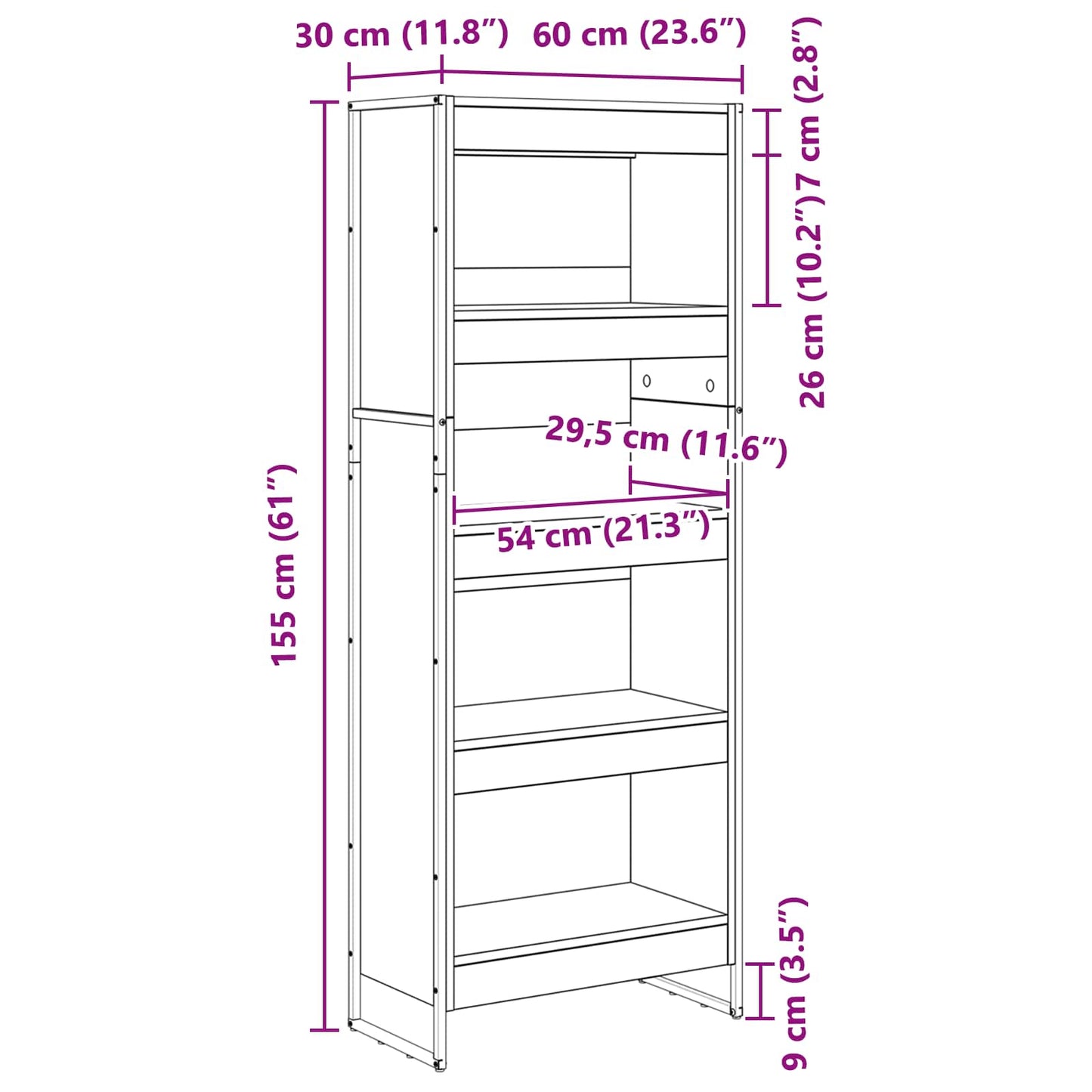 Book Cabinet Artisian Oak 60 x 30 x 155 cm Engineered Wood