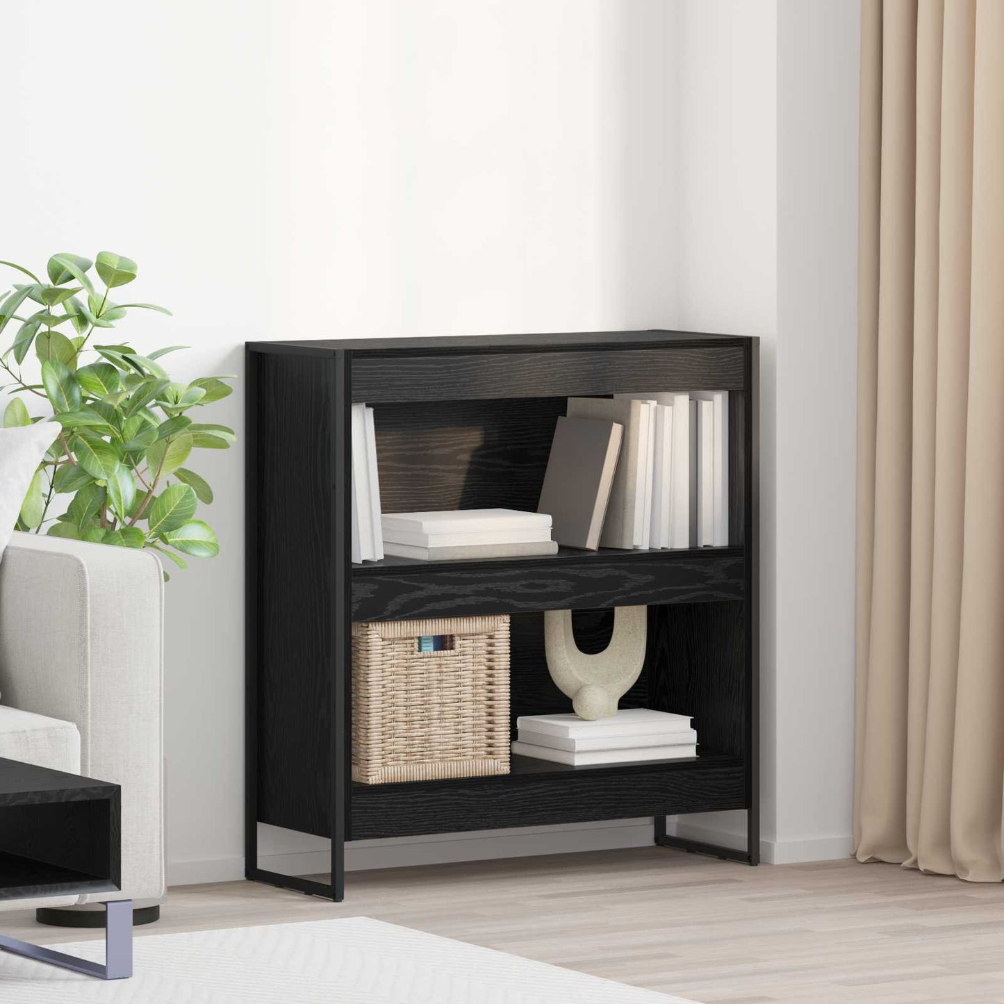 Book Cabinet Black Oak 80 x 30 x 86.5 cm Engineered Wood