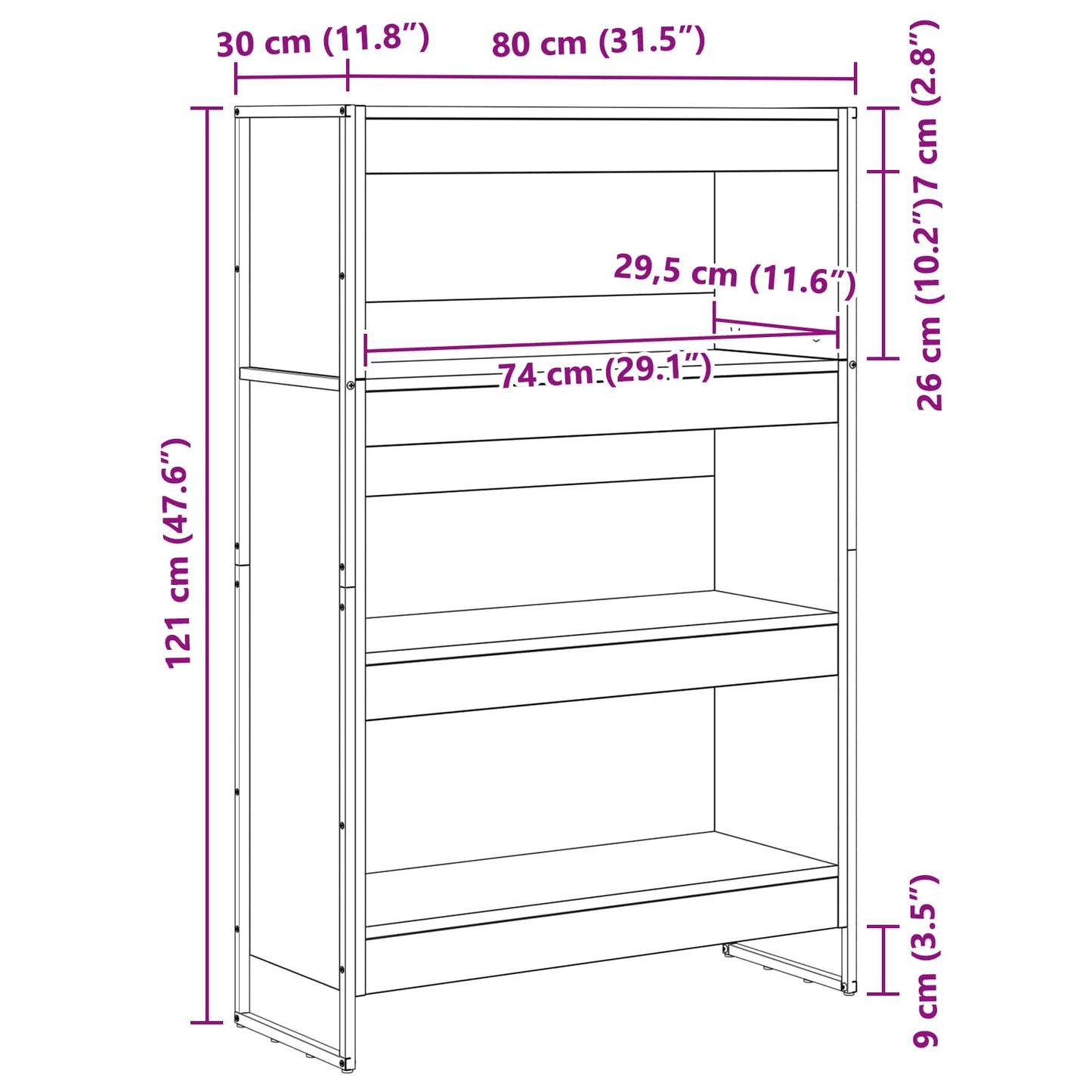 Book Cabinet Black Oak 80 x 30 x 121 cm Engineered Wood